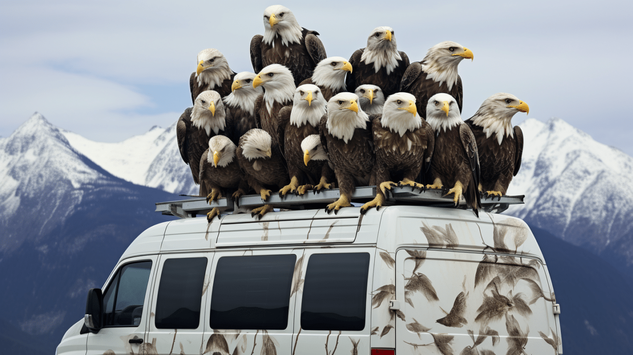 Oiseaux sur le toit du camping-car